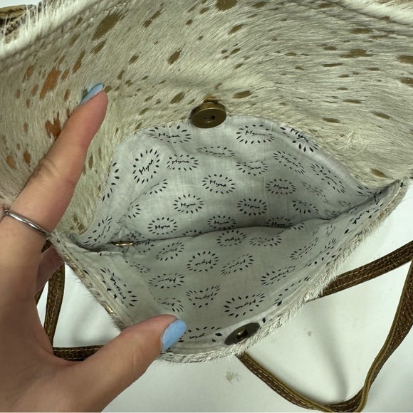 Myra Bag Leather Calf Hair Gold Speckled Crossbody Shoulder Bag Western Rodeo - Picture 3 of 5